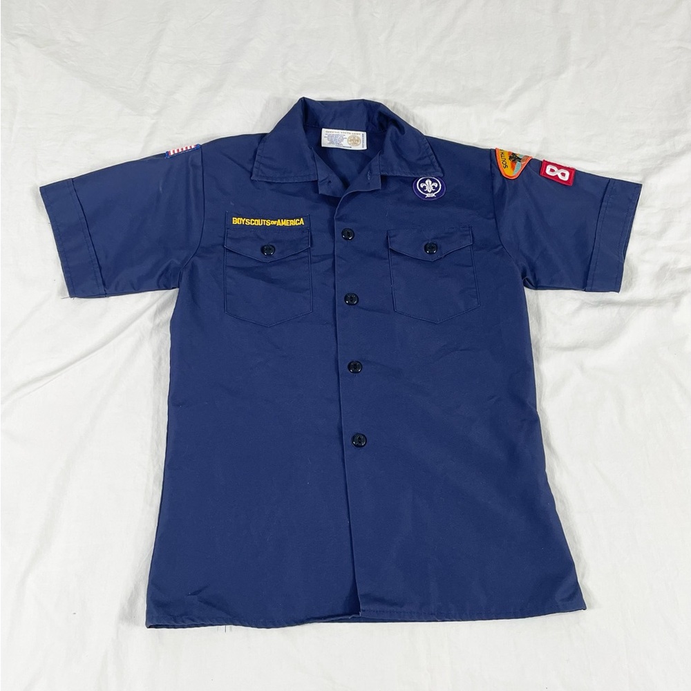 Boys Scouts Of America Youth Blue Short Sleeve Button Up Shirt M